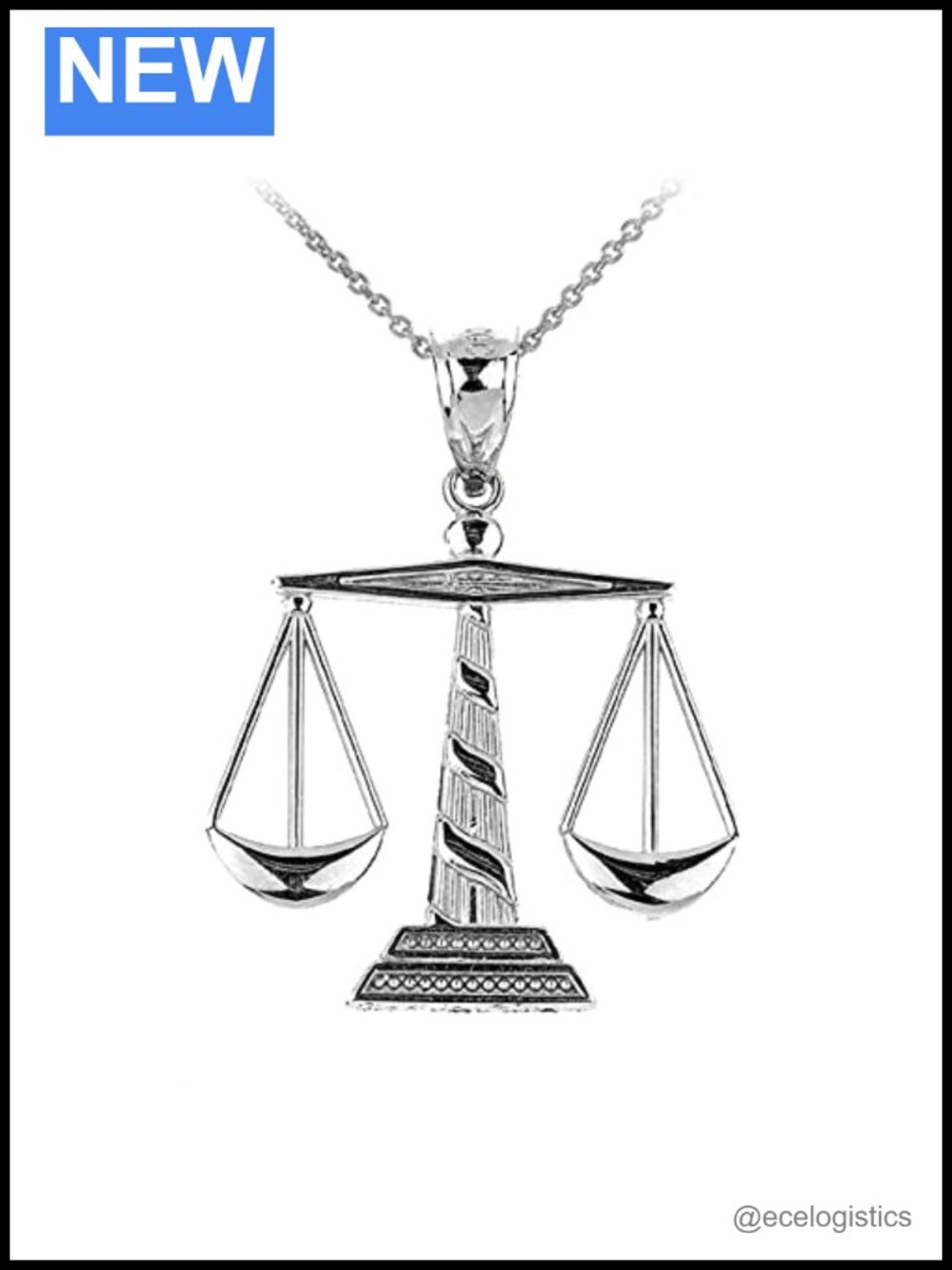 925 Sterling Silver Scales of Justice Pendant Necklace 20" Rolo Chain